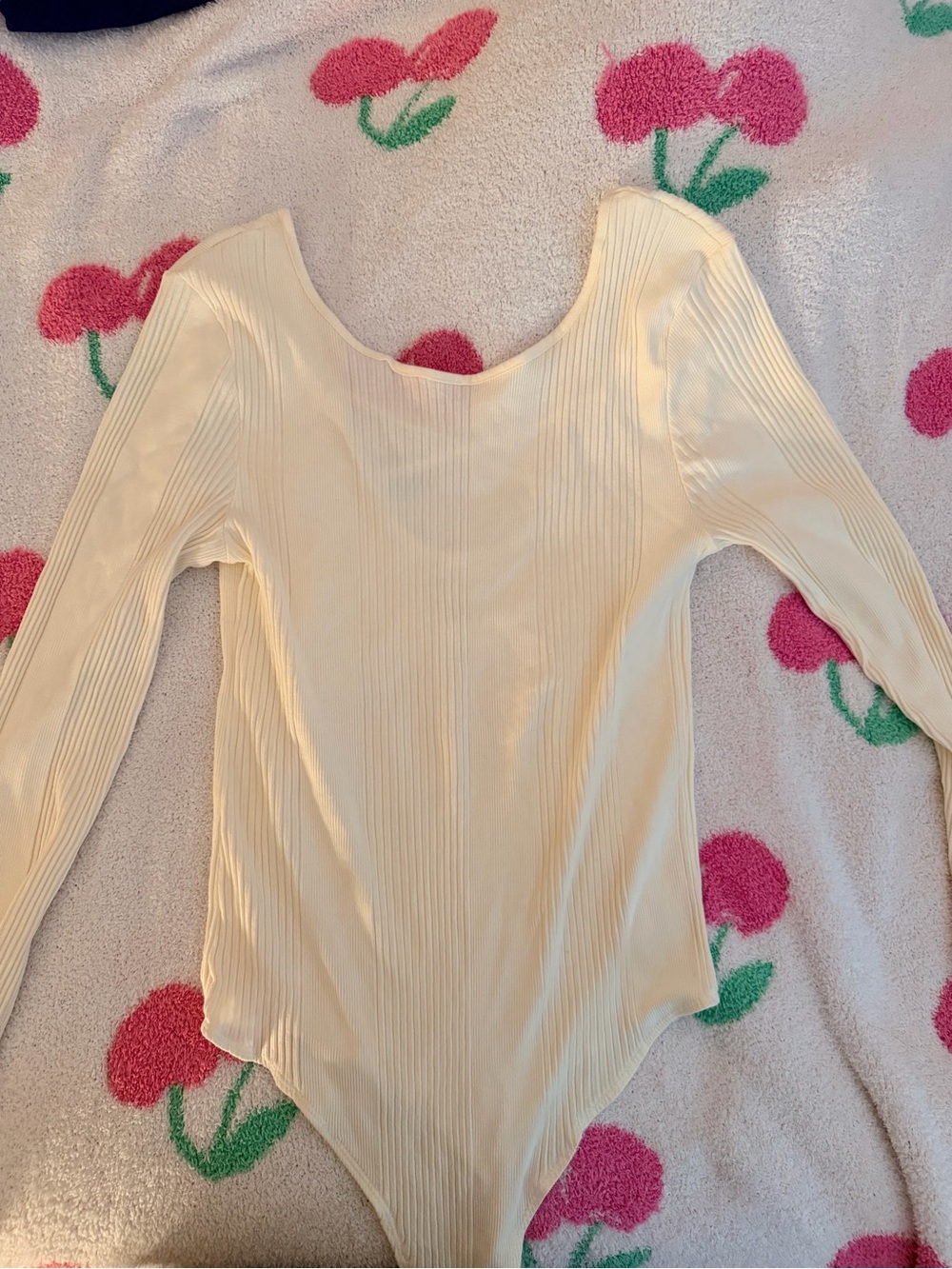 T.J.Maxx Cream Ribbed Long-Sleeve Scoop Neck Bodysuit